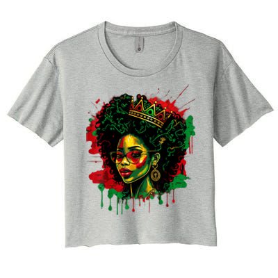 Black Queen Afro Melanin Woman Dripping Art Black History Women's Crop Top Tee