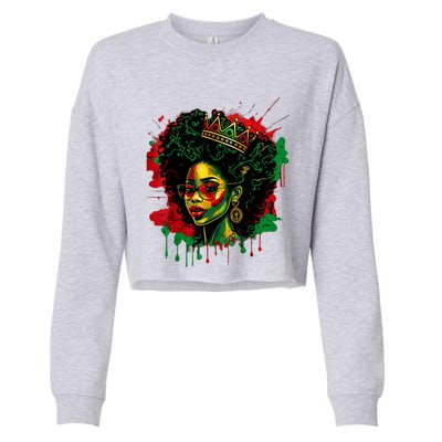 Black Queen Afro Melanin Woman Dripping Art Black History Cropped Pullover Crew