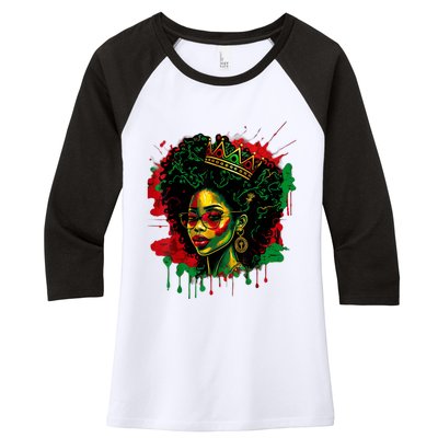 Black Queen Afro Melanin Woman Dripping Art Black History Women's Tri-Blend 3/4-Sleeve Raglan Shirt