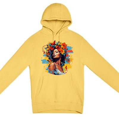 Black Queen Beach Lady Flowers Butterflies Beautiful Premium Pullover Hoodie