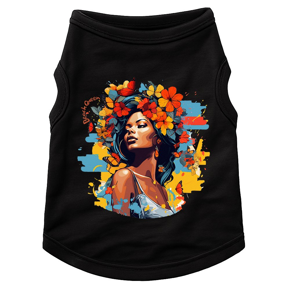 Black Queen Beach Lady Flowers Butterflies Beautiful Doggie Tank