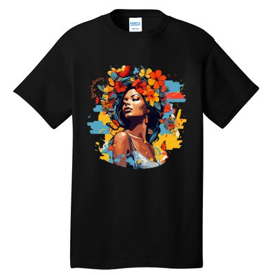 Black Queen Beach Lady Flowers Butterflies Beautiful Tall T-Shirt