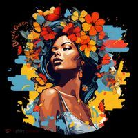 Black Queen Beach Lady Flowers Butterflies Beautiful Tall T-Shirt