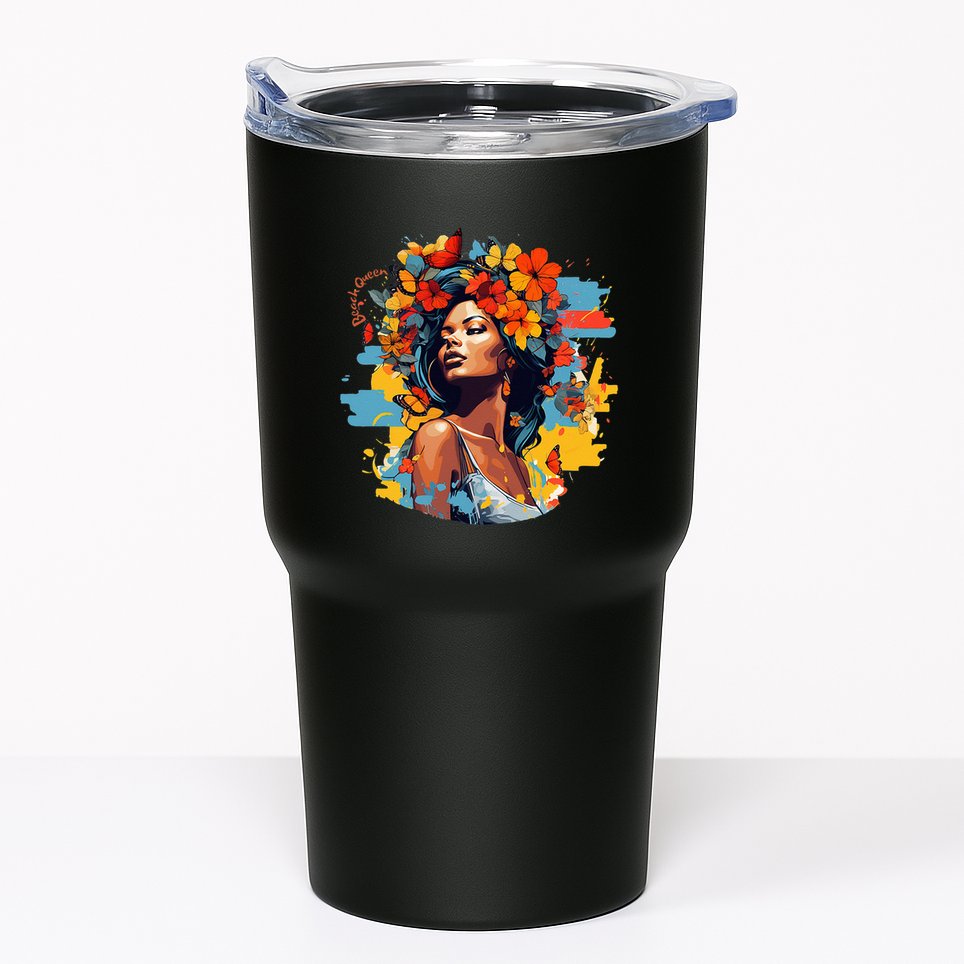 Black Queen Beach Lady Flowers Butterflies Beautiful Tumbler