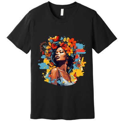 Black Queen Beach Lady Flowers Butterflies Beautiful Premium T-Shirt