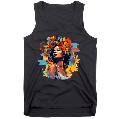 Black Queen Beach Lady Flowers Butterflies Beautiful Tank Top