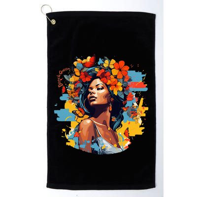Black Queen Beach Lady Flowers Butterflies Beautiful Golf Towel