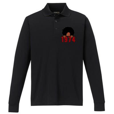 Black Queen Born In 1974 46th Yrs Old Awesome Birthday Funny Gift Cool Gift Performance Long Sleeve Polo