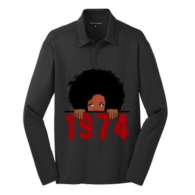 Black Queen Born In 1974 46th Yrs Old Awesome Birthday Funny Gift Cool Gift Silk Touch Performance Long Sleeve Polo