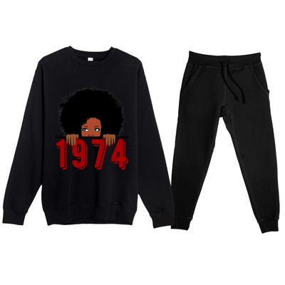 Black Queen Born In 1974 46th Yrs Old Awesome Birthday Funny Gift Cool Gift Premium Crewneck Sweatsuit Set