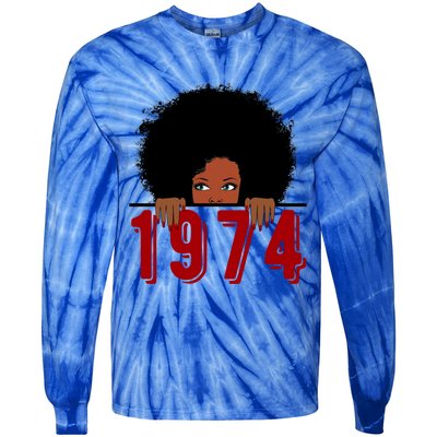 Black Queen Born In 1974 46th Yrs Old Awesome Birthday Funny Gift Cool Gift Tie-Dye Long Sleeve Shirt