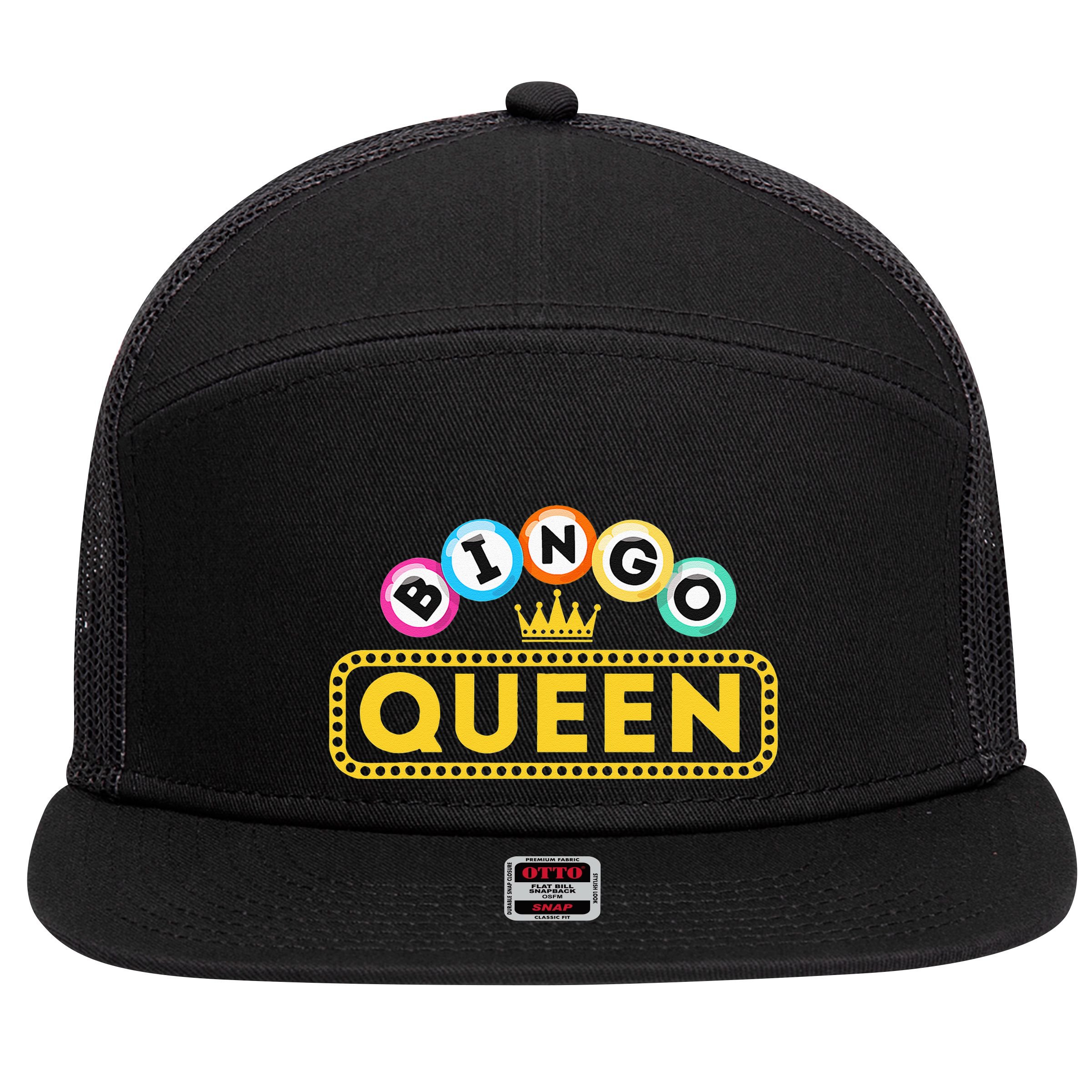 Bingo Queen Bingo Lover Gambler Gambling 7 Panel Mesh Trucker Snapback Hat