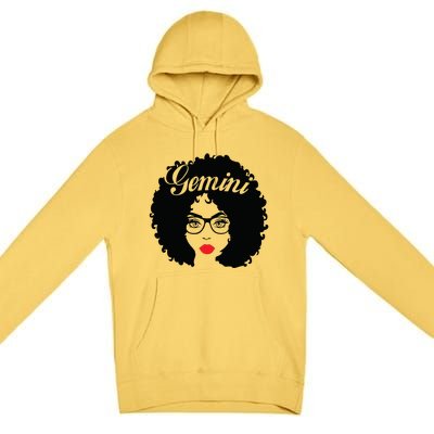 Black Queen Birthday Gifts Red Lips Afro Diva Gemini Zodiac Premium Pullover Hoodie