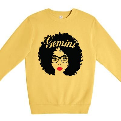 Black Queen Birthday Gifts Red Lips Afro Diva Gemini Zodiac Premium Crewneck Sweatshirt