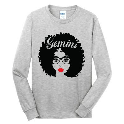 Black Queen Birthday Gifts Red Lips Afro Diva Gemini Zodiac Tall Long Sleeve T-Shirt