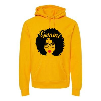 Black Queen Birthday Gifts Red Lips Afro Diva Gemini Zodiac Premium Hoodie