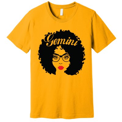 Black Queen Birthday Gifts Red Lips Afro Diva Gemini Zodiac Premium T-Shirt