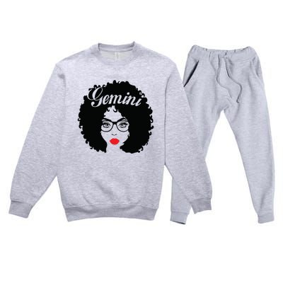 Black Queen Birthday Gifts Red Lips Afro Diva Gemini Zodiac Premium Crewneck Sweatsuit Set