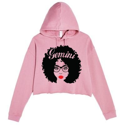 Black Queen Birthday Gifts Red Lips Afro Diva Gemini Zodiac Crop Fleece Hoodie