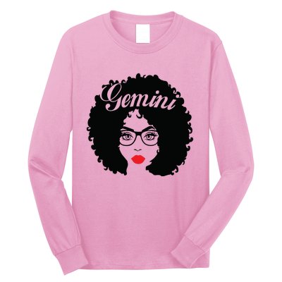 Black Queen Birthday Gifts Red Lips Afro Diva Gemini Zodiac Long Sleeve Shirt