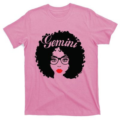 Black Queen Birthday Gifts Red Lips Afro Diva Gemini Zodiac T-Shirt