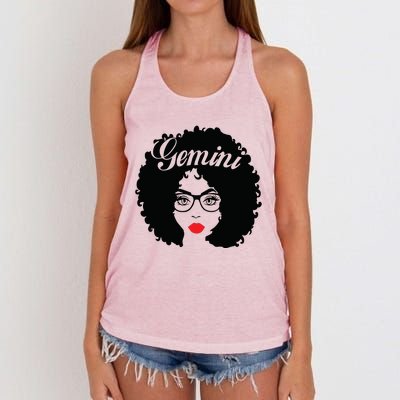 Black Queen Birthday Gifts Red Lips Afro Diva Gemini Zodiac Women's Knotted Racerback Tank