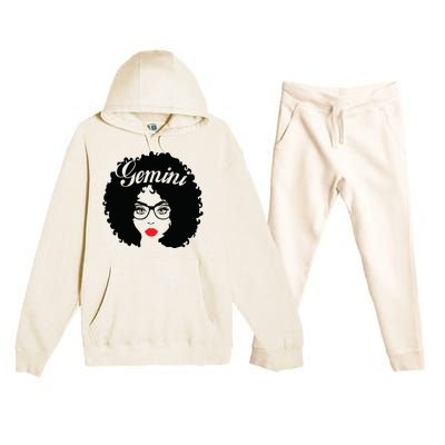 Black Queen Birthday Gifts Red Lips Afro Diva Gemini Zodiac Premium Hooded Sweatsuit Set