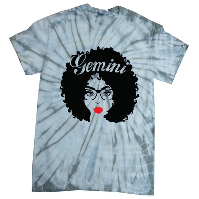 Black Queen Birthday Gifts Red Lips Afro Diva Gemini Zodiac Tie-Dye T-Shirt