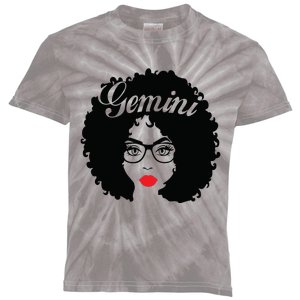 Black Queen Birthday Gifts Red Lips Afro Diva Gemini Zodiac Kids Tie-Dye T-Shirt