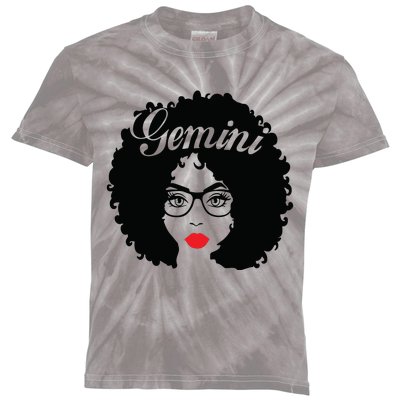 Black Queen Birthday Gifts Red Lips Afro Diva Gemini Zodiac Kids Tie-Dye T-Shirt