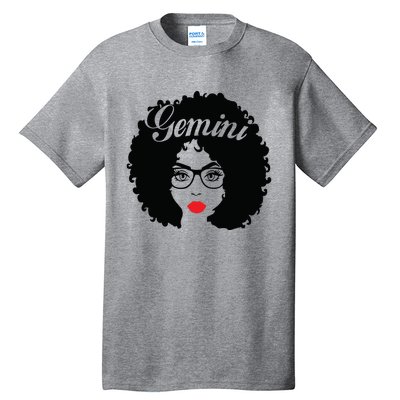 Black Queen Birthday Gifts Red Lips Afro Diva Gemini Zodiac Tall T-Shirt