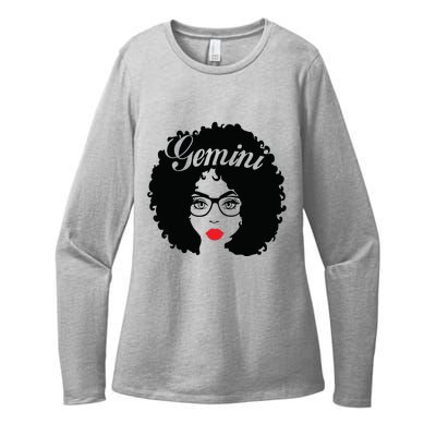 Black Queen Birthday Gifts Red Lips Afro Diva Gemini Zodiac Womens CVC Long Sleeve Shirt