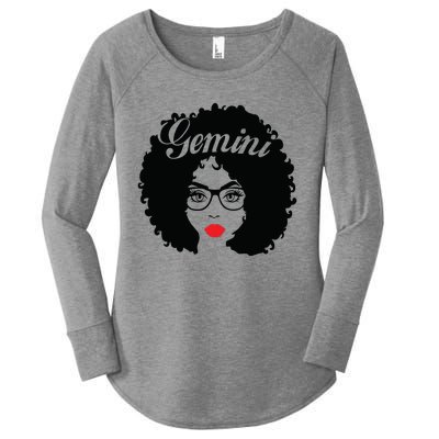 Black Queen Birthday Gifts Red Lips Afro Diva Gemini Zodiac Women's Perfect Tri Tunic Long Sleeve Shirt