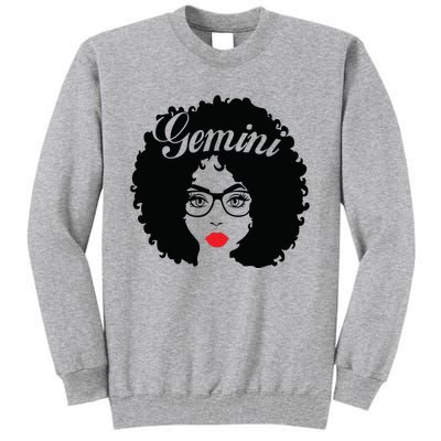 Black Queen Birthday Gifts Red Lips Afro Diva Gemini Zodiac Tall Sweatshirt