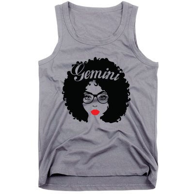 Black Queen Birthday Gifts Red Lips Afro Diva Gemini Zodiac Tank Top