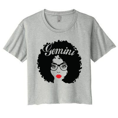 Black Queen Birthday Gifts Red Lips Afro Diva Gemini Zodiac Women's Crop Top Tee