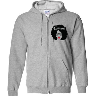 Black Queen Birthday Gifts Red Lips Afro Diva Gemini Zodiac Full Zip Hoodie