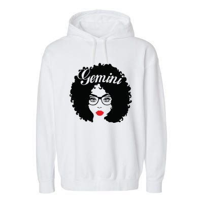 Black Queen Birthday Gifts Red Lips Afro Diva Gemini Zodiac Garment-Dyed Fleece Hoodie