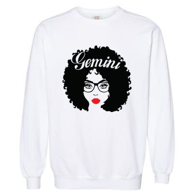 Black Queen Birthday Gifts Red Lips Afro Diva Gemini Zodiac Garment-Dyed Sweatshirt