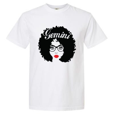 Black Queen Birthday Gifts Red Lips Afro Diva Gemini Zodiac Garment-Dyed Heavyweight T-Shirt