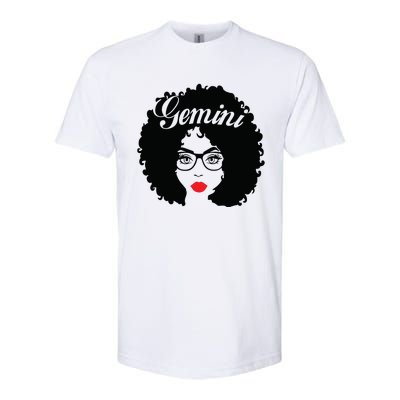 Black Queen Birthday Gifts Red Lips Afro Diva Gemini Zodiac Softstyle CVC T-Shirt