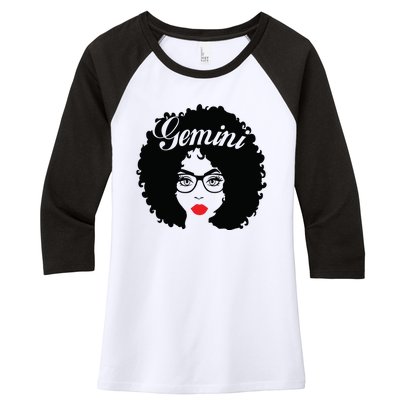 Black Queen Birthday Gifts Red Lips Afro Diva Gemini Zodiac Women's Tri-Blend 3/4-Sleeve Raglan Shirt