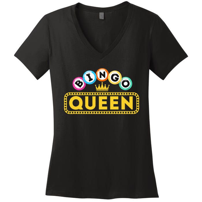 Bingo Queen Bingo Lover Gambler Gambling Women's V-Neck T-Shirt