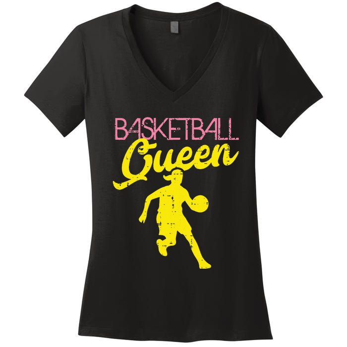 Basketball Queen Cool Sports Baller Player Coach Women's V-Neck T-Shirt