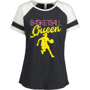 Basketball Queen Cool Sports Baller Player Coach Enza Ladies Jersey Colorblock Tee