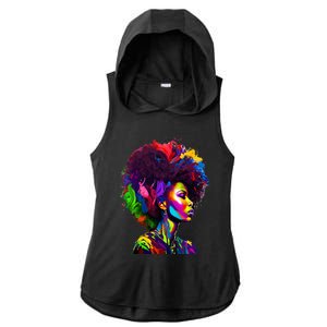 Black Queen's Colorful Afro II Ladies PosiCharge Tri-Blend Wicking Draft Hoodie Tank