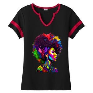 Black Queen's Colorful Afro II Ladies Halftime Notch Neck Tee