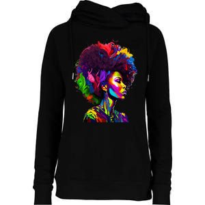 Black Queen's Colorful Afro II Womens Funnel Neck Pullover Hood