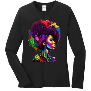 Black Queen's Colorful Afro II Ladies Long Sleeve Shirt