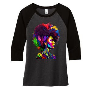 Black Queen's Colorful Afro II Women's Tri-Blend 3/4-Sleeve Raglan Shirt